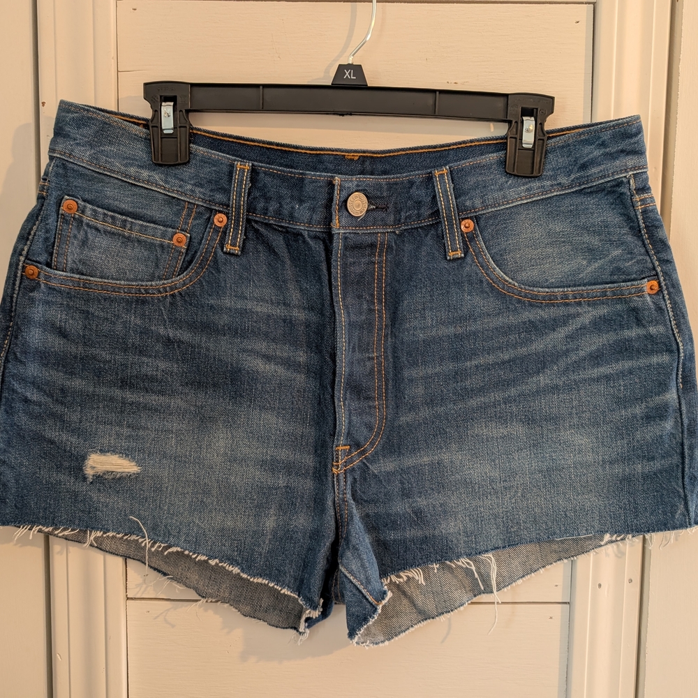Levi's Blue Jean Shorts with Frayed Hem